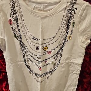 Gap Girls White Graphic Tee with Necklace Print Size Medium